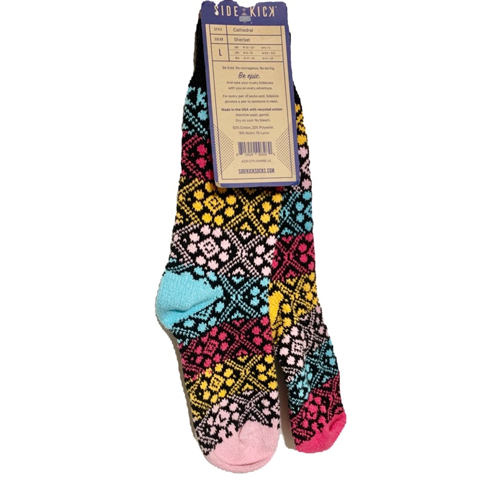 Sidekick Solmate Boho Colorblock Cathedral Sherbet Womens Socks Large 10-12 NEW